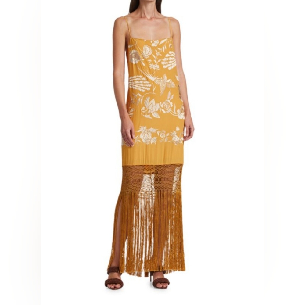 Johanna Ortiz NWT! Embroidered Fringe Silk Slip Dress - sz. 4